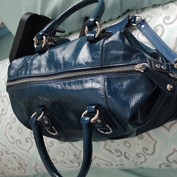 Coach Glossy Navy Leather Satchel - Picture 9 of 16